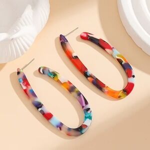 Colorful Tortoise Shell Oval Hoop Acrylic‎ Earrings Women
